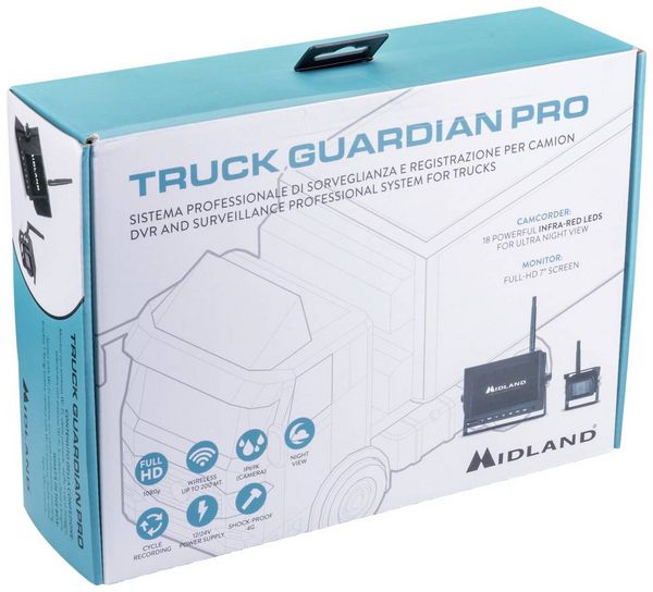 Produktbild: Midland Truck Guardian PRO Funk-R&uuml;ckfahrvideosystem 4 Kamera-Eing&auml;nge, Abstandshilfslinien, IR-Zusatzlicht, integriertes Mikrofon