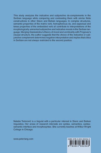 Produktbild: The Indicative and Subjunctive da-complements in Serbian: A Syntactic-Semantic Approach