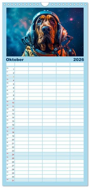Produktbild: Familienplaner 2026 - Hunde im Weltall mit 5 Spalten (Wandkalender, 21 x 45 cm) CALVENDO