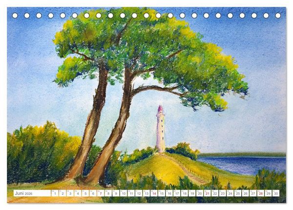 Produktbild: Gemalte Leuchtt&uuml;rme - Mit Pinsel und Farbe entlang der deutschen K&uuml;ste (Tischkalender 2026 DIN A5 quer), CALVENDO Monatskalender