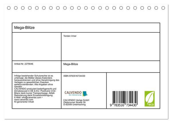 Produktbild: Mega-Blitze (Tischkalender 2026 DIN A5 quer), CALVENDO Monatskalender