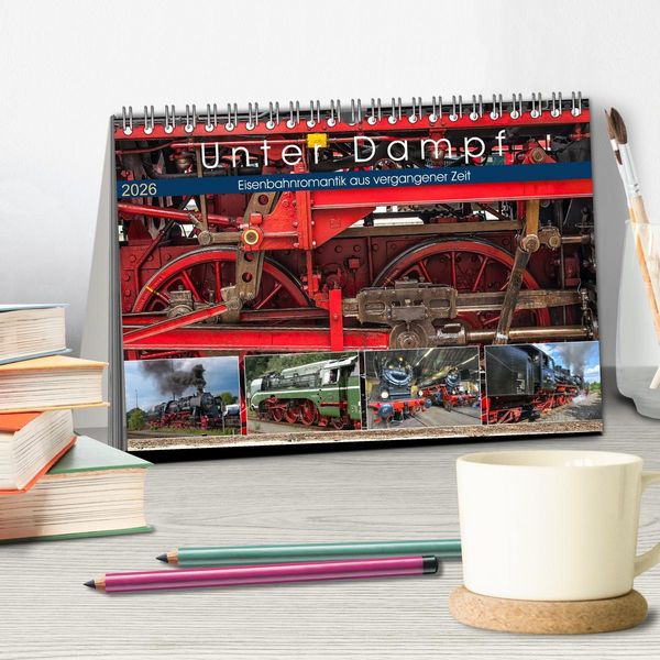 Produktbild: Unter Dampf - Eisenbahnromantik aus vergangener Zeit (Tischkalender 2026 DIN A5 quer), CALVENDO Monatskalender