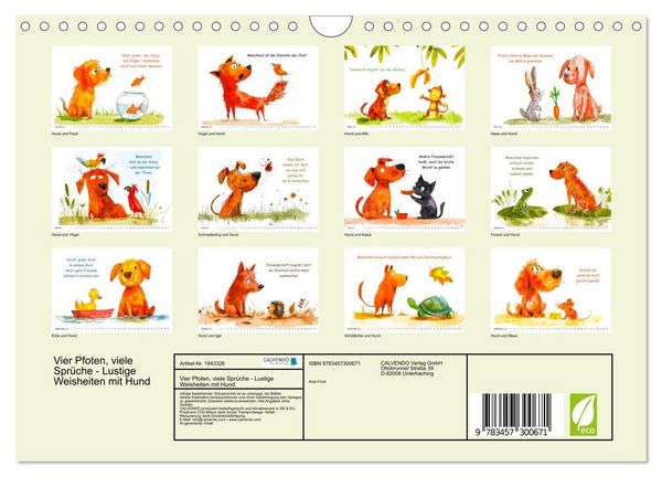 Produktbild: Vier Pfoten, viele Spr&uuml;che - Lustige Weisheiten mit Hund (Wandkalender 2026 DIN A4 quer), CALVENDO Monatskalender