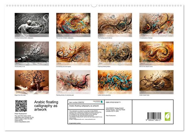 Produktbild: Arabic floating calligraphy as artwork (High Quality Premium Wall Calendar 2026 DIN A2 landscape),CALVENDO 12 Month Wall Calendar
