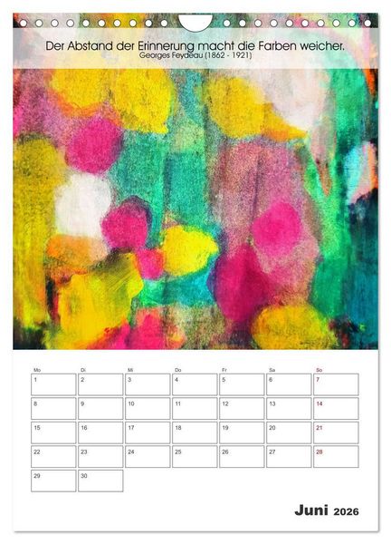 Produktbild: Farbenleuchten - Abstrakte Gouachemalerei mit Zitaten &uuml;ber die Farben (Wandkalender 2026 DIN A4 hoch), CALVENDO Monatskalender