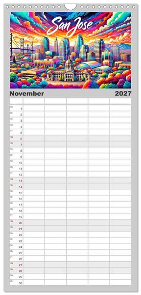 Produktbild: Familienplaner 2027 - Stadtansichten der USA in Tusche mit 5 Spalten (Wandkalender, 21 x 45 cm) CALVENDO