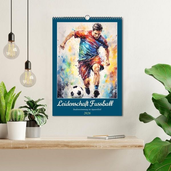 Produktbild: Leidenschaft Fussball. Stadionstimmung im Aquarellstil (Wandkalender 2026 DIN A3 hoch), CALVENDO Monatskalender