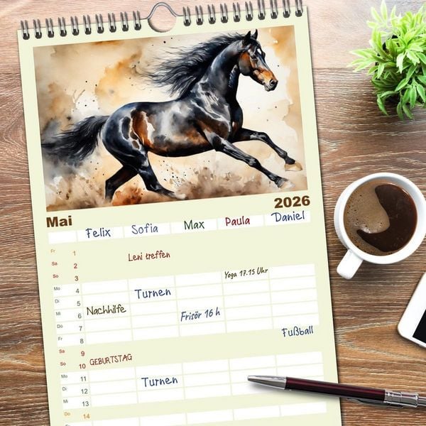 Produktbild: Familienplaner 2026 - Elegant und anmutig mit 5 Spalten (Wandkalender, 21 x 45 cm) CALVENDO
