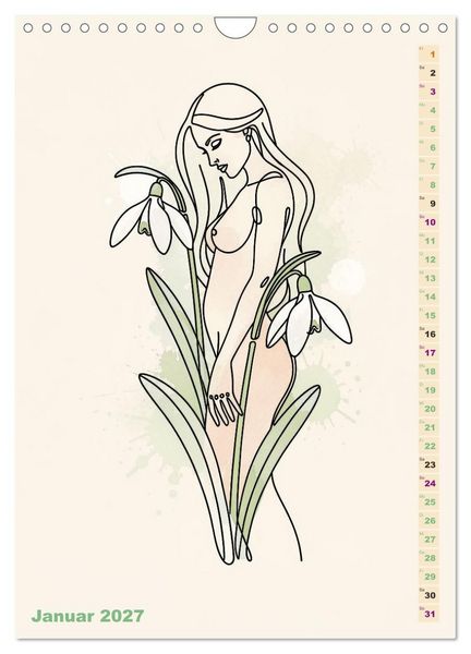 Produktbild: Bl&uuml;tenhauch und Silhouette - Line Art trifft Aquarell (Wandkalender 2027 DIN A4 hoch), CALVENDO Monatskalender