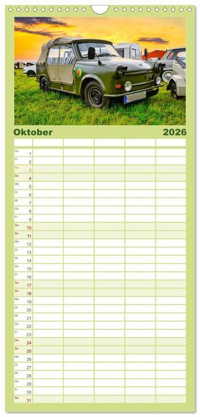 Produktbild: Familienplaner 2026 - Trabi-Kult mit 5 Spalten (Wandkalender, 21 x 45 cm) CALVENDO