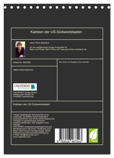 Produktbild: Kakteen der US-S&uuml;dweststaaten (Tischkalender 2026 DIN A5 hoch), CALVENDO Monatskalender