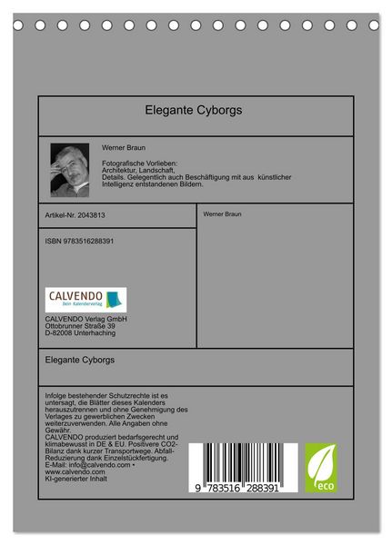Produktbild: Elegante Cyborgs (Tischkalender 2026 DIN A5 hoch), CALVENDO Monatskalender