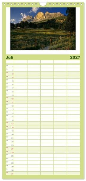 Produktbild: Familienplaner 2027 - S&Uuml;DTIROL - Land der Berge mit 5 Spalten (Wandkalender, 21 x 45 cm) CALVENDO
