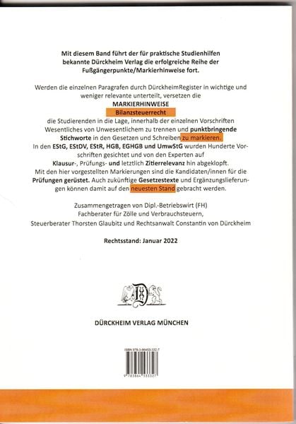 BILANZSTEUERRECHT Dürckheim-Markierhinweise/Fußgängerpunkte für das Steuerberaterexamen: Dürckheim'sche Markierhinweise