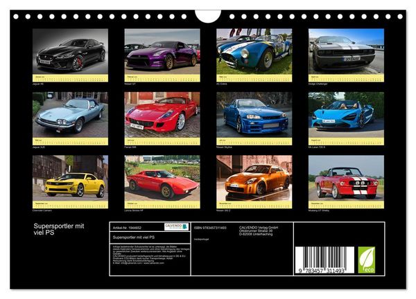 Produktbild: Supersportler mit viel PS (Wandkalender 2026 DIN A4 quer), CALVENDO Monatskalender