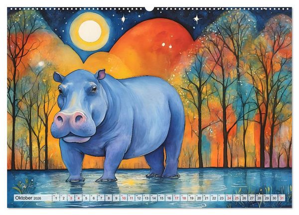 Produktbild: Hippos bekennen Farbe - kunterbunter Nilpferdspa&szlig; (Wandkalender 2026 DIN A2 quer), CALVENDO Monatskalender