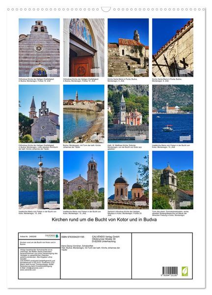 Produktbild: Kirchen rund um die Bucht von Kotor und in Budva (Wandkalender 2027 DIN A2 hoch), CALVENDO Monatskalender