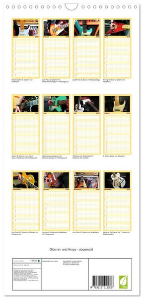 Produktbild: Familienplaner 2026 - Gitarren und Amps - abgerockt mit 5 Spalten (Wandkalender, 21 x 45 cm) CALVENDO