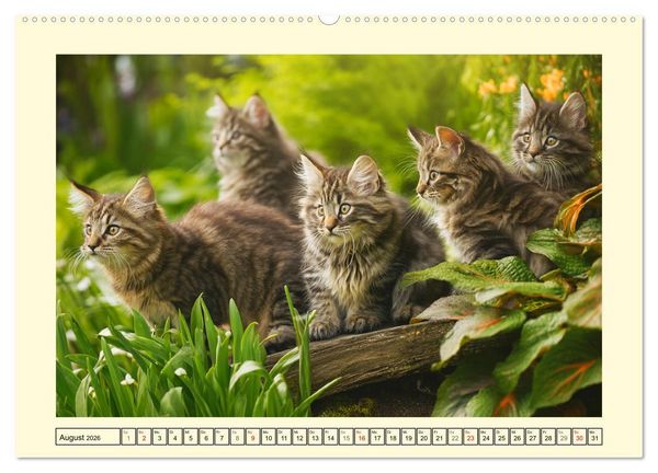 Produktbild: Main-Coon-Katzen. Die imposanten Waldkatzen im Garten (Wandkalender 2026 DIN A2 quer), CALVENDO Monatskalender