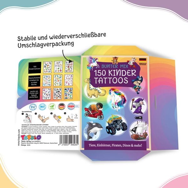 Produktbild: 150 hautfreundliche Kindertattoos &ndash; Thema: Bunter Mix