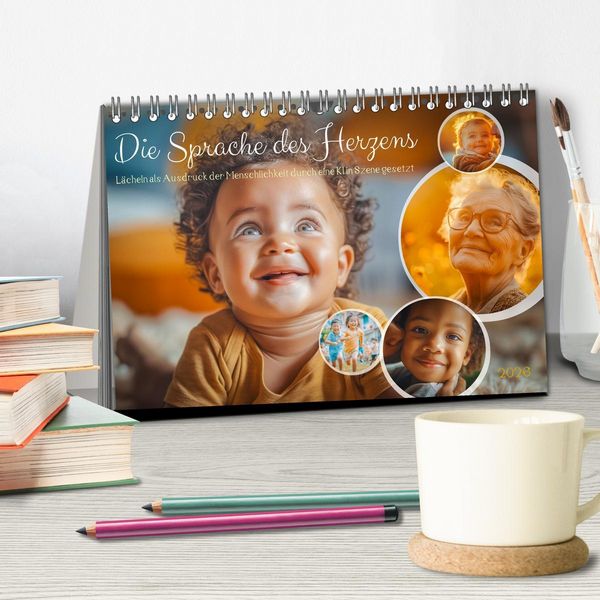 Produktbild: Die Sprache des Herzens - L&auml;cheln als Ausdruck der Menschlichkeit durch eine KI in Szene gesetzt (Tischkalender 2026 DIN A5 quer), CALVENDO Monatskalender