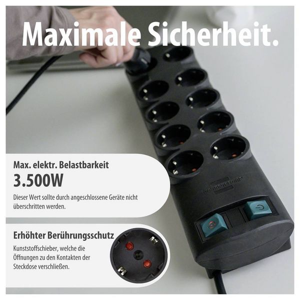 Produktbild: Brennenstuhl 1153300120 Steckdosenleiste mit Schalter 10fach Schwarz Schutzkontakt 1 St.