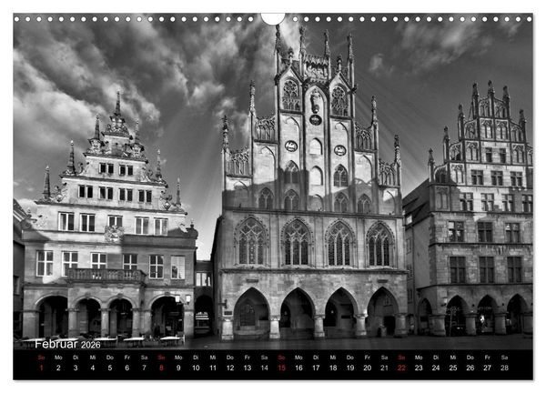 Produktbild: M&uuml;nster in schwarz-wei&szlig; gesehen (Wandkalender 2026 DIN A3 quer), CALVENDO Monatskalender