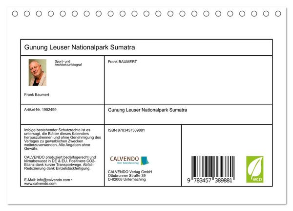 Produktbild: Gunung Leuser Nationalpark Sumatra (Tischkalender 2026 DIN A5 quer), CALVENDO Monatskalender