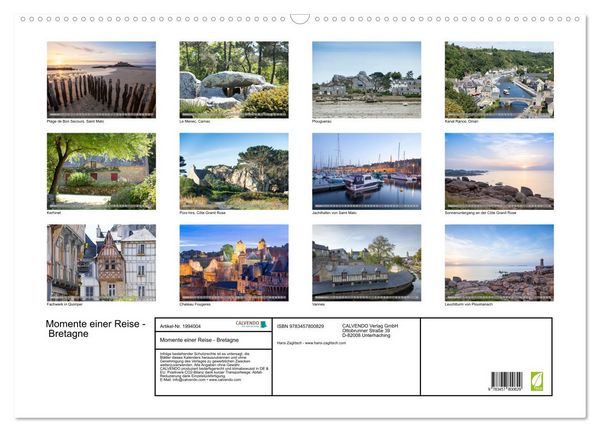 Produktbild: Momente einer Reise - Bretagne (Wandkalender 2026 DIN A2 quer), CALVENDO Monatskalender