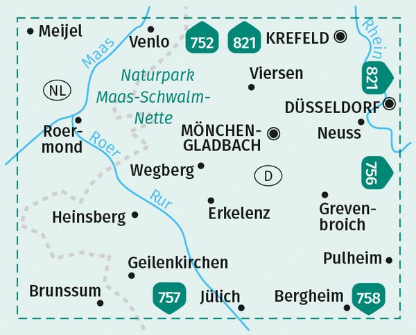 KOMPASS Wanderkarte 755 Niederrhein Süd, Naturpark Maas-Schwalm-Nette 1:50.000