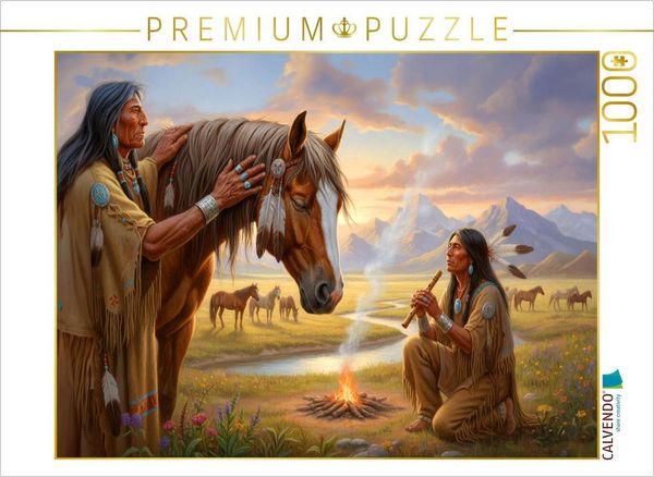 CALVENDO Puzzle Der Dank an die Pferde - Spiritualität der Indianer | 1000 Teile Lege-Größe 64 × 48 cm Foto-Puzzle für glückliche Stunden