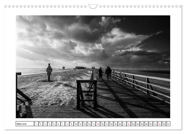 Produktbild: Am Strand von St. Peter-Ording SCHWARZ-WEISS (Wandkalender 2026 DIN A3 quer), CALVENDO Monatskalender