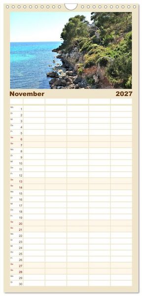 Produktbild: Familienplaner 2027 - Menorca, die sch&ouml;ne Schwester mit 5 Spalten (Wandkalender, 21 x 45 cm) CALVENDO
