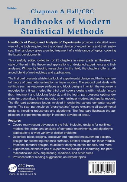 Produktbild: Handbook of Design and Analysis of Experiments