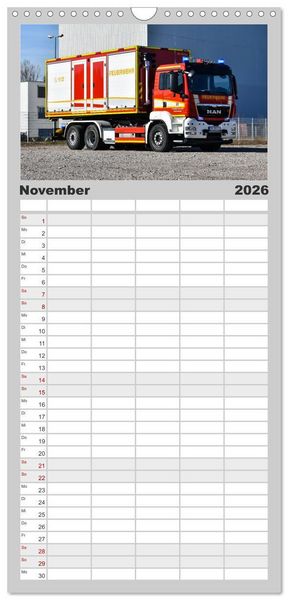 Produktbild: Familienplaner 2026 - Feuerwehrfahrzeuge mit 5 Spalten (Wandkalender, 21 x 45 cm) CALVENDO