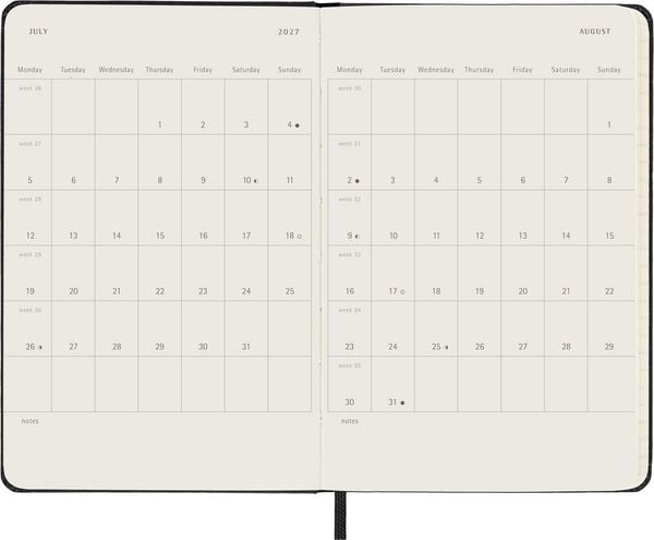 Produktbild: Moleskine 12 Monate Wochenkalender 2027, Pocket/A6, 1 Wo = 2 Seiten, horizontal, fester Einband, Schwarz