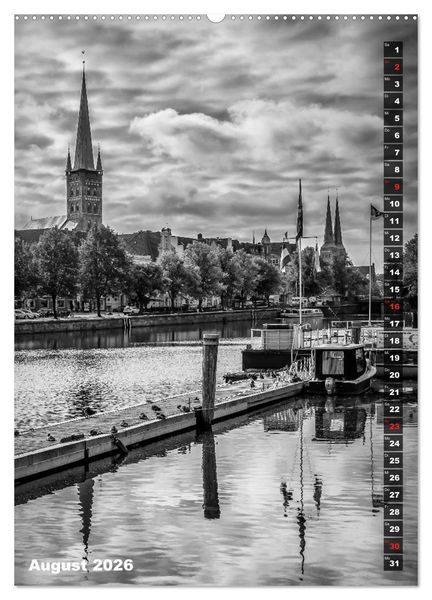 Produktbild: L&Uuml;BECK Monochrome Momente (hochwertiger Premium Wandkalender 2026 DIN A2 hoch), Kunstdruck in Hochglanz