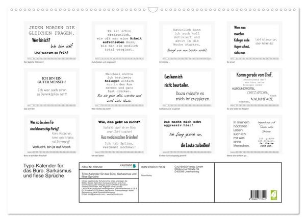 Produktbild: Typo-Kalender f&uuml;r das B&uuml;ro. Sarkasmus und fiese Spr&uuml;che (Wandkalender 2026 DIN A2 quer), CALVENDO Monatskalender