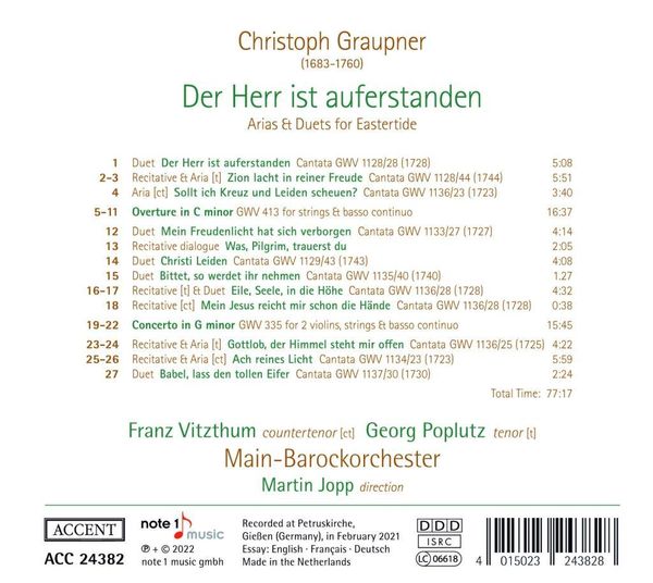 Produktbild: Christoph Graupner: Der Herr ist auferstanden - Ar