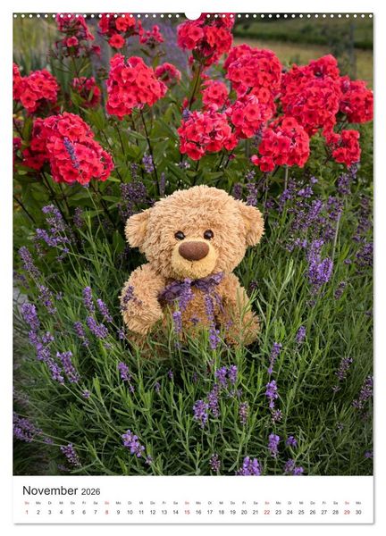 Produktbild: Travelling Teddy liebt Blumen und Bl&uuml;ten (hochwertiger Premium Wandkalender 2026 DIN A2 hoch), Kunstdruck in Hochglanz