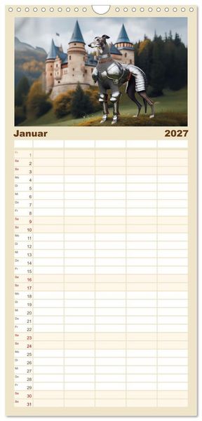 Produktbild: Familienplaner 2027 - Funny Greyhounds - Windhunde mal anders mit 5 Spalten (Wandkalender, 21 x 45 cm) CALVENDO
