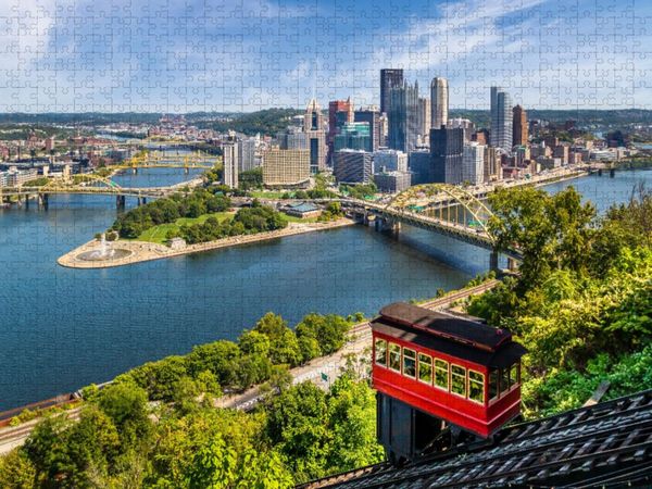 Produktbild: CALVENDO Puzzle Imposante Pittsburgh Skyline mit Duquesne Incline | 1000 Teile Lege-Gr&ouml;&szlig;e 64x48cm Foto-Puzzle f&uuml;r gl&uuml;ckliche Stunden