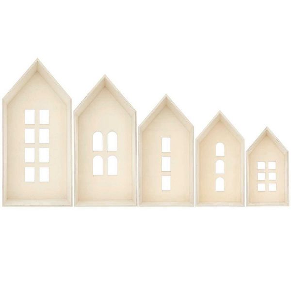 Produktbild: 5er Set Holz-Deko-H&auml;user aus Holz mit Fenstern,