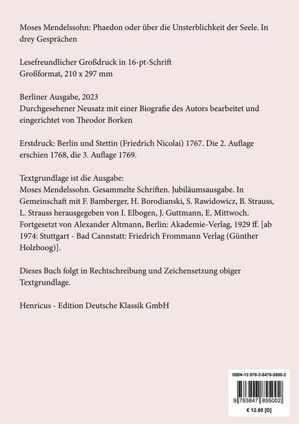 Produktbild: Phaedon oder &uuml;ber die Unsterblichkeit der Seele (Gro&szlig;druck)