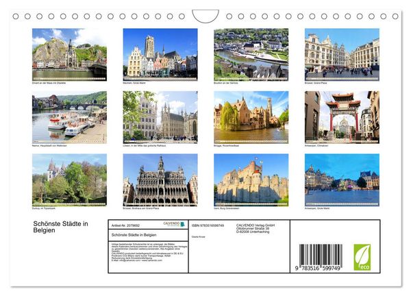 Produktbild: Sch&ouml;nste St&auml;dte in Belgien (Wandkalender 2026 DIN A4 quer), CALVENDO Monatskalender