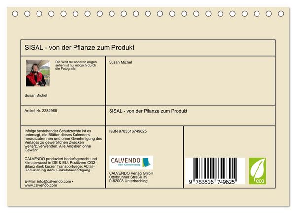 Produktbild: SISAL - von der Pflanze zum Produkt (Tischkalender 2027 DIN A5 quer), CALVENDO Monatskalender