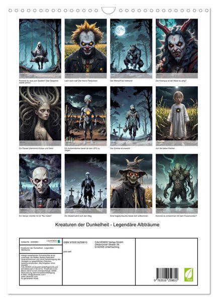 Produktbild: Kreaturen der Dunkelheit - Legend&auml;re Albtr&auml;ume (Wandkalender 2026 DIN A3 hoch), CALVENDO Monatskalender