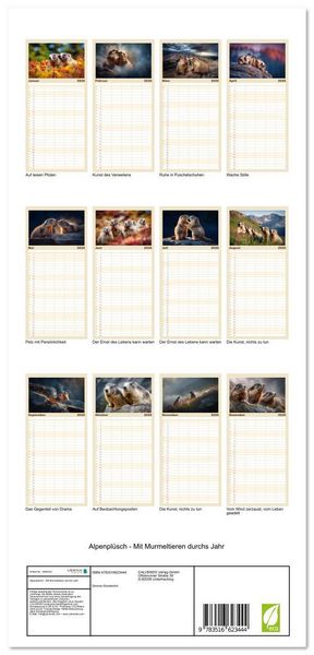 Produktbild: Familienplaner 2026 - Alpenpl&uuml;sch - Mit Murmeltieren durchs Jahr mit 5 Spalten (Wandkalender, 21 x 45 cm) CALVENDO