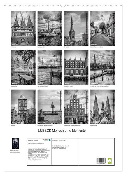 Produktbild: L&Uuml;BECK Monochrome Momente (Wandkalender 2026 DIN A2 hoch), CALVENDO Monatskalender