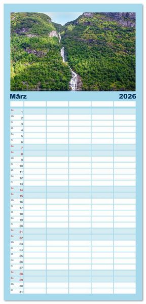 Produktbild: Familienplaner 2026 - Fjorde & Felsen &ndash; Norwegens wilde Seele mit 5 Spalten (Wandkalender, 21 x 45 cm) CALVENDO